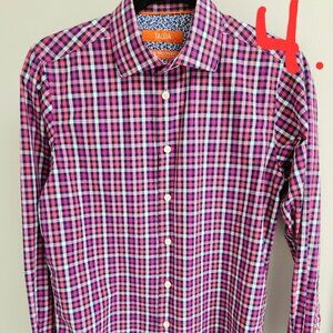 Men's button down shirt men's small Tallia blue pink plaid